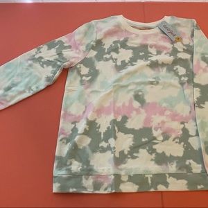 Cat & Jack girls rye-dye  print girls sweatshirt green beige pink.  NWT.  XXL